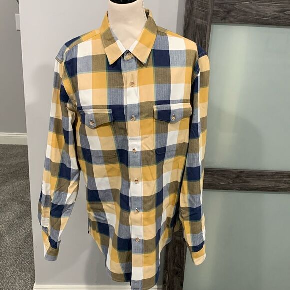 J. Crew size L blue, yellow, white, green plaid button down work shirt - Picture 1 of 3